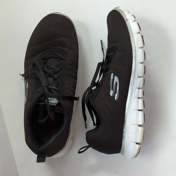 Skechers Lite-Weight Dual-Lite Lace Up Athletic Sneakers 8.5 Black White - Picture 1 of 16